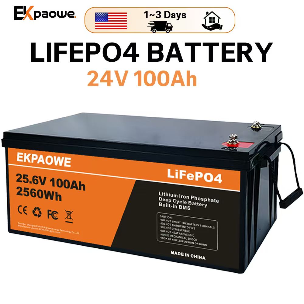 Fishing Boat Trolling Motor - EKPAOWE 24V 25.6V 100AH LiFePO4 Batterij