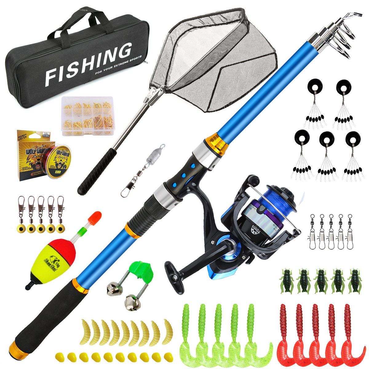 Fishing Boat Aluminum - 2,1-3,6M telescopische glasvezel hengelset met haspel