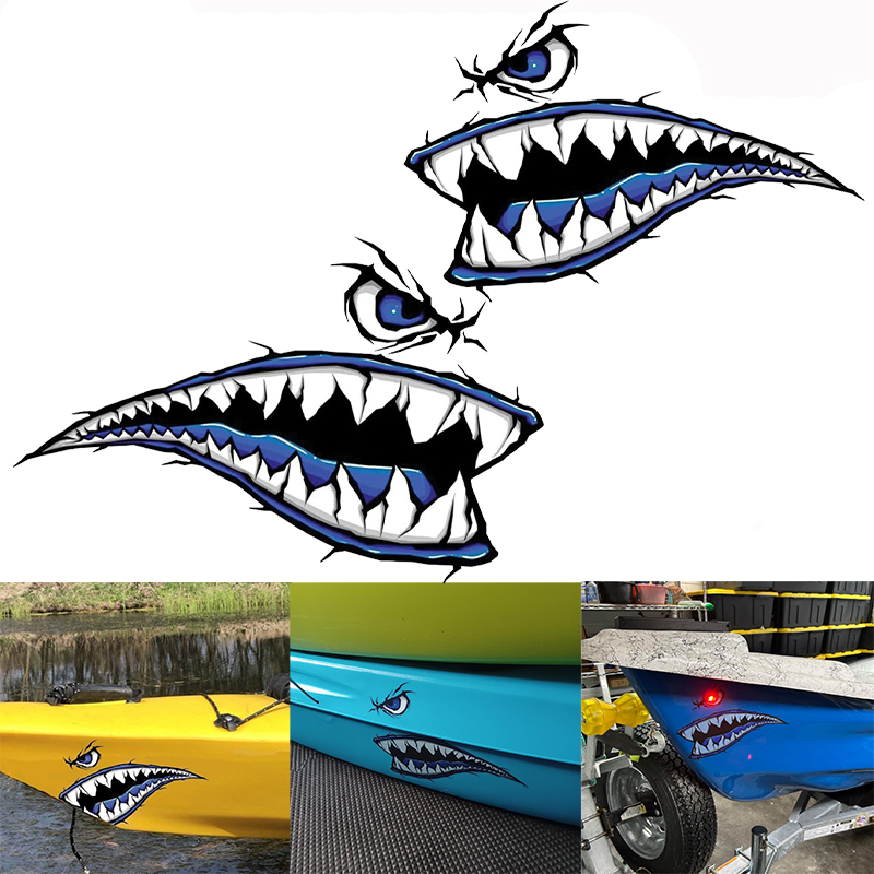 Fishing Boat Trailer - 2PCS Haaientanden Mond Boot Stickers Waterdicht